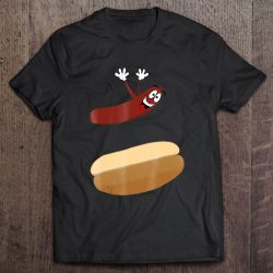 hot dog jumping into bun