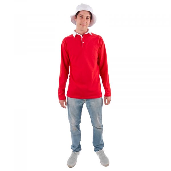 red rugby shirt white collar gilligan