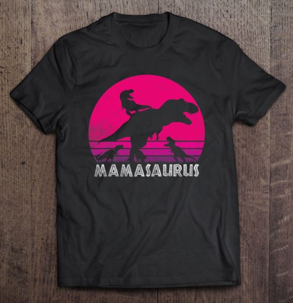 Vintage Retro 3 Kids Mamasaurus Sunset Funny Gift For Mother
