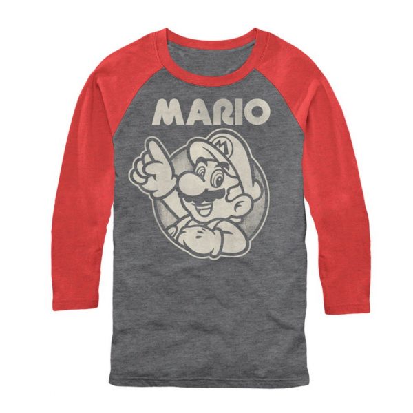 red and gray raglan shirt