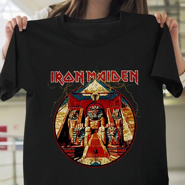 Iron Maiden Men's Powerslave Lightning Circle Slim Fit T-Shirt Black Size S-5XL - Iron Maiden Vintage Shirt - Iron Maiden Eddie Shirt Unisex