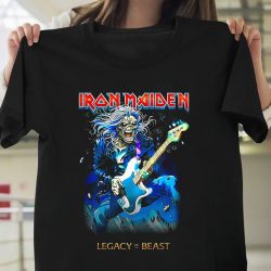 Iron Maiden Men's Eddie On Bass Slim Fit T-Shirt Black Size S-5XL, Iron Maiden Vintage Shirt, Iron Maiden Eddie Shirt , Iron Man play game