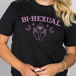 Bi-Hexual Black Unisex Short Sleeve T-Shirt, Funny Halloween Graphic Tee, Spooky Shirt, Black Cotton T-Shirt, Festive Halloween Party Tee