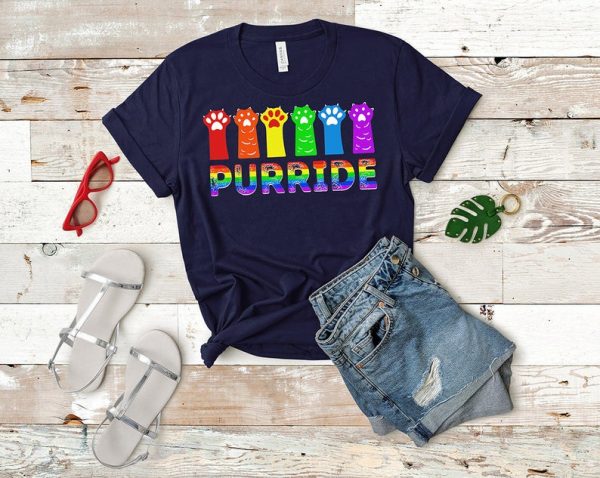 Purride Lgbt Cat T-Shirt, LGBT Shirts, Cute Lgbtq Cat Tee, Bisexual Pride Shirt, Cat LGBT Pride T Shirt, LGBT Gifts, Bisexual Pride Flag