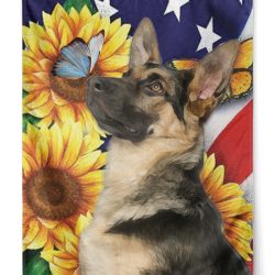 German Shepherd With Sunflower And Flag Flags
