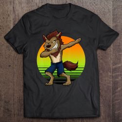 Dabbing Werewolf Retro Sunset Halloween Boys Kids Monster