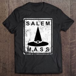 Distressed Salem Mass Black Witch Hat Massachusetts Sign