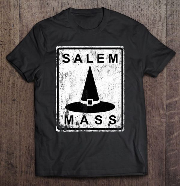 Distressed Salem Mass Black Witch Hat Massachusetts Sign