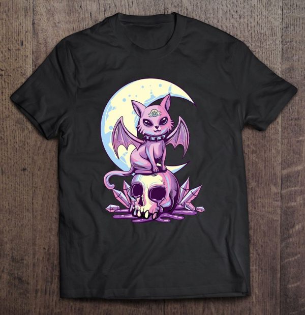 Pastel Goth Wiccan Cat Cute Creepy Witchy Cat And Skull