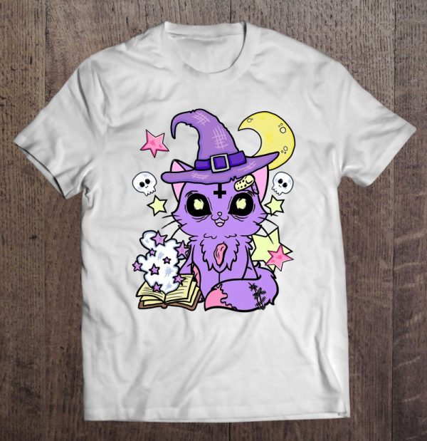 Kawai Pastel Goth Cute Creepy Cat With Witchcraft Spell Book