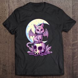Womens Pastel Goth Wiccan Cat Cute Creepy Witchy Cat And Skull V-Neck