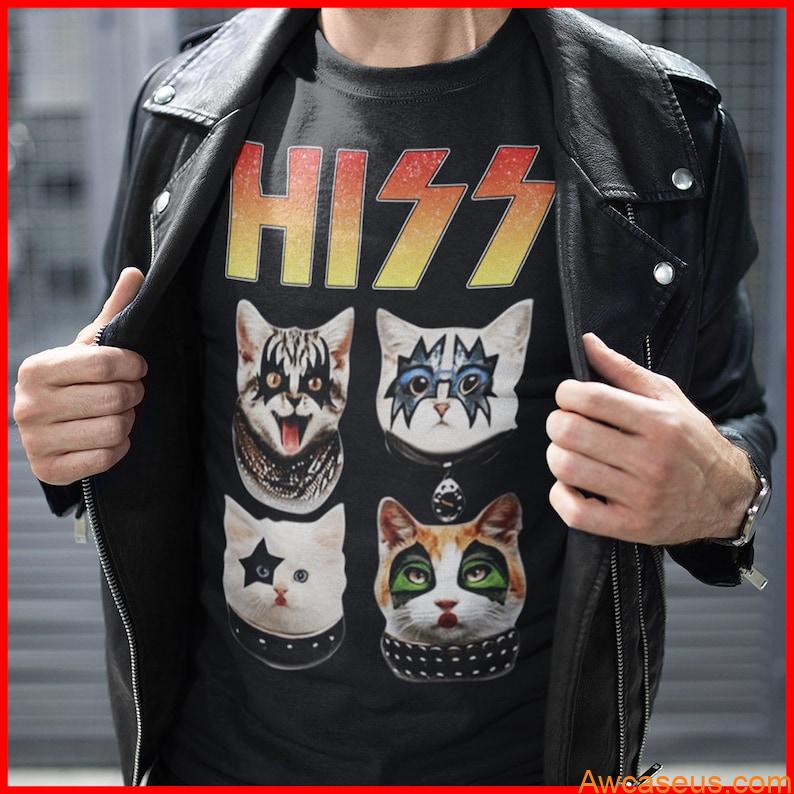 Kiss Hiss Cat Music Lovers T Shirt Kiss Band Fan Black Cotton Tee, Vintage Rock Tee, Vintage Band Cat T-Shirt for Men and Women Kiss Hiss Cat Music Lovers T Shirt Kiss Band Fan Black Cotton Tee, Vintage Rock Tee, Vintage Band Cat T-Shirt for Men and Women