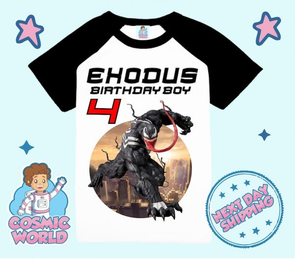 VENOM Inspired Personalized Shirt Party Birthday Custom Gift Raglan Kids Family Matching Shirt Unisex Tee Short,3/4 Sleeve