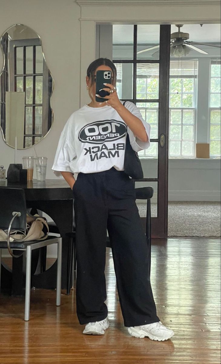 Wide-Leg Pants and Oversized T Shirt