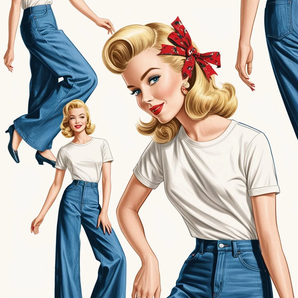 jeans and t-shirt styling from 1950s