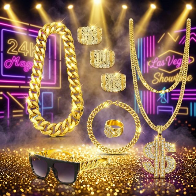 Bruno Mars Costume Accessories - 24K Gold Hip Hop Kit bruno mars costume